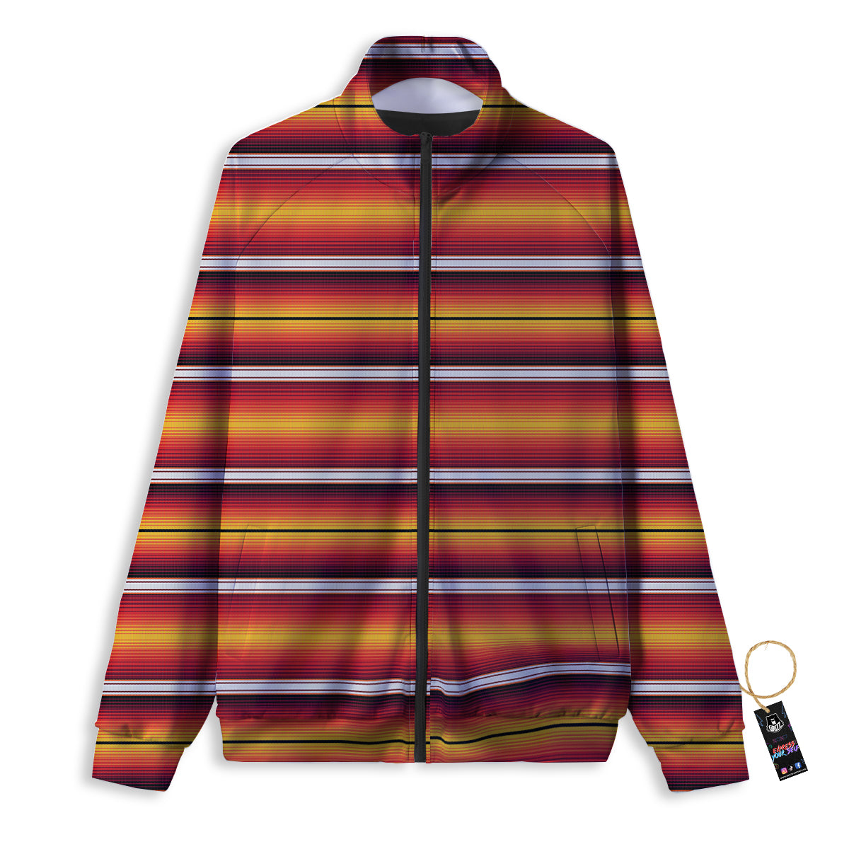 Serape Ethnic Boho Stripes Mexican Black Orange Print Track Jacket-grizzshop