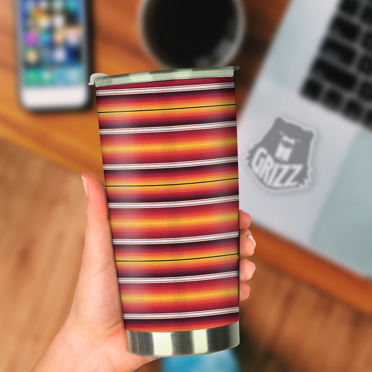 Serape Ethnic Boho Stripes Mexican Black Orange Print Tumbler-grizzshop