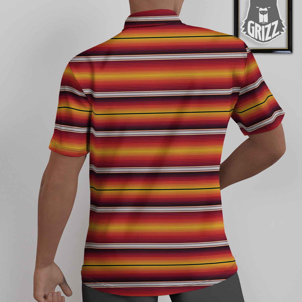 Serape Ethnic Boho Stripes Mexican Black Orange Print Untucked Shirts-grizzshop