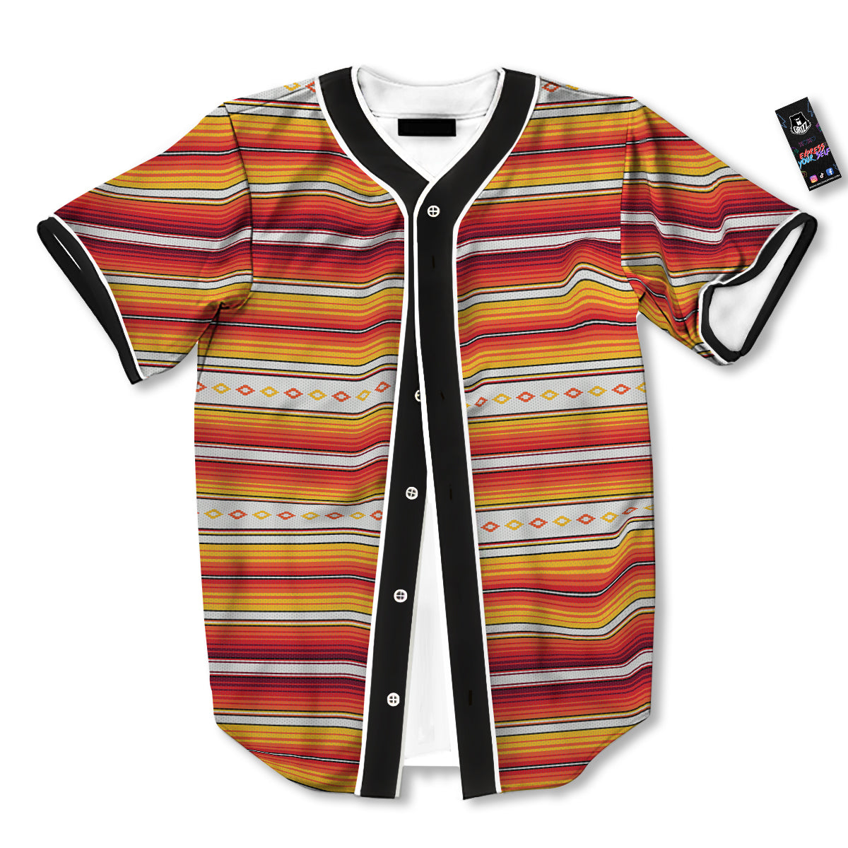 Serape Ethnic Boho Stripes Mexican Orange Print Baseball Jersey-grizzshop
