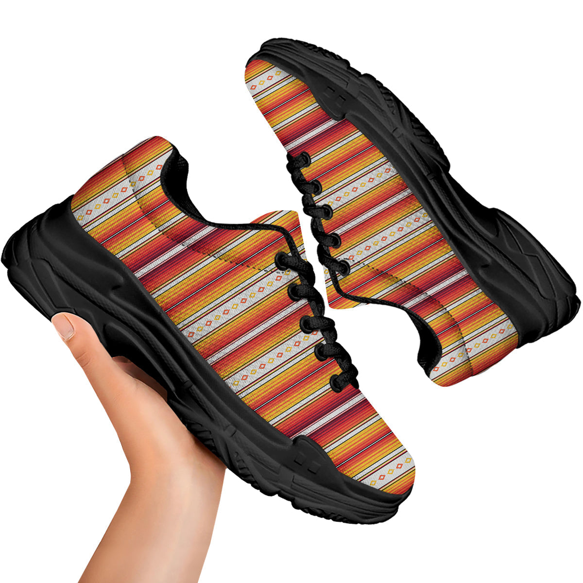 Serape Ethnic Boho Stripes Mexican Orange Print Black Chunky Shoes-grizzshop