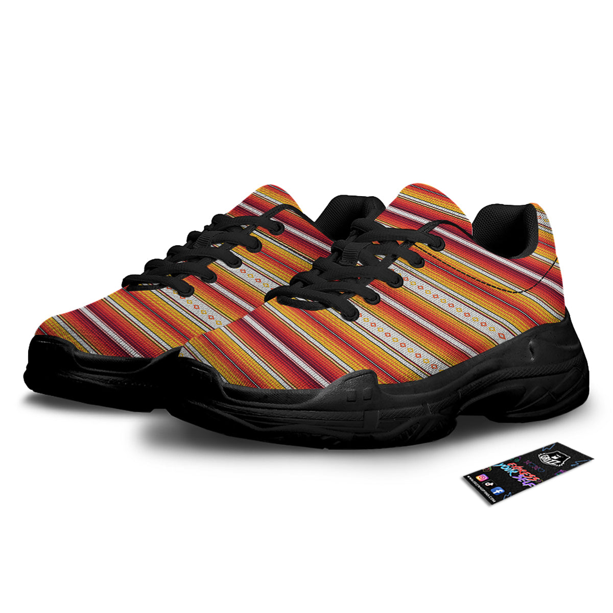 Serape Ethnic Boho Stripes Mexican Orange Print Black Chunky Shoes-grizzshop