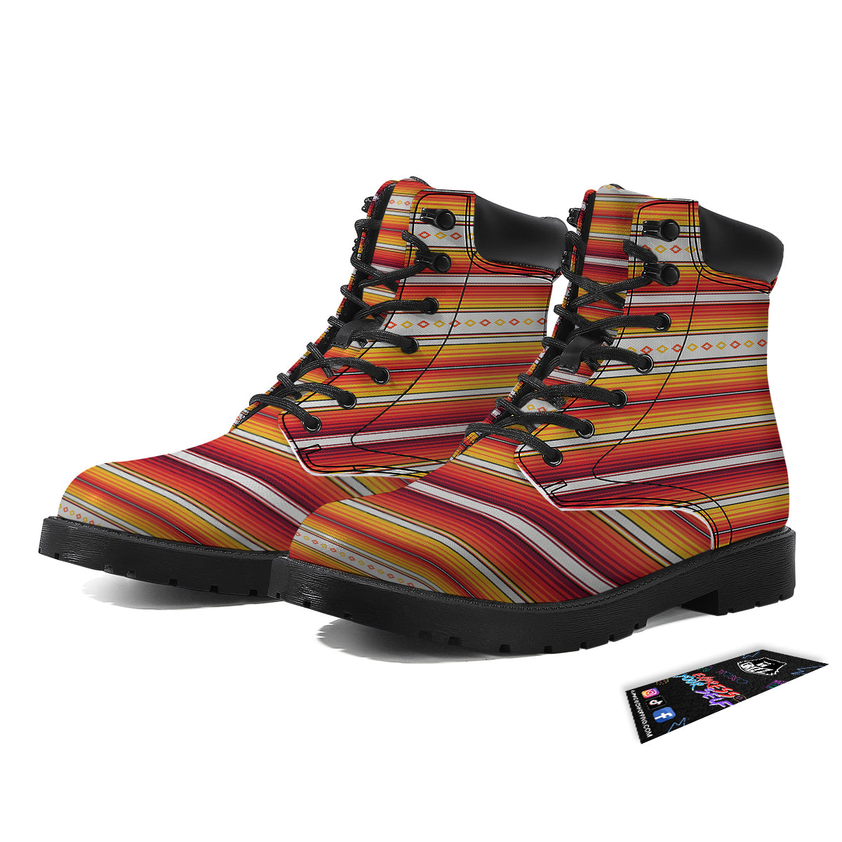 Serape Ethnic Boho Stripes Mexican Orange Print Boots-grizzshop