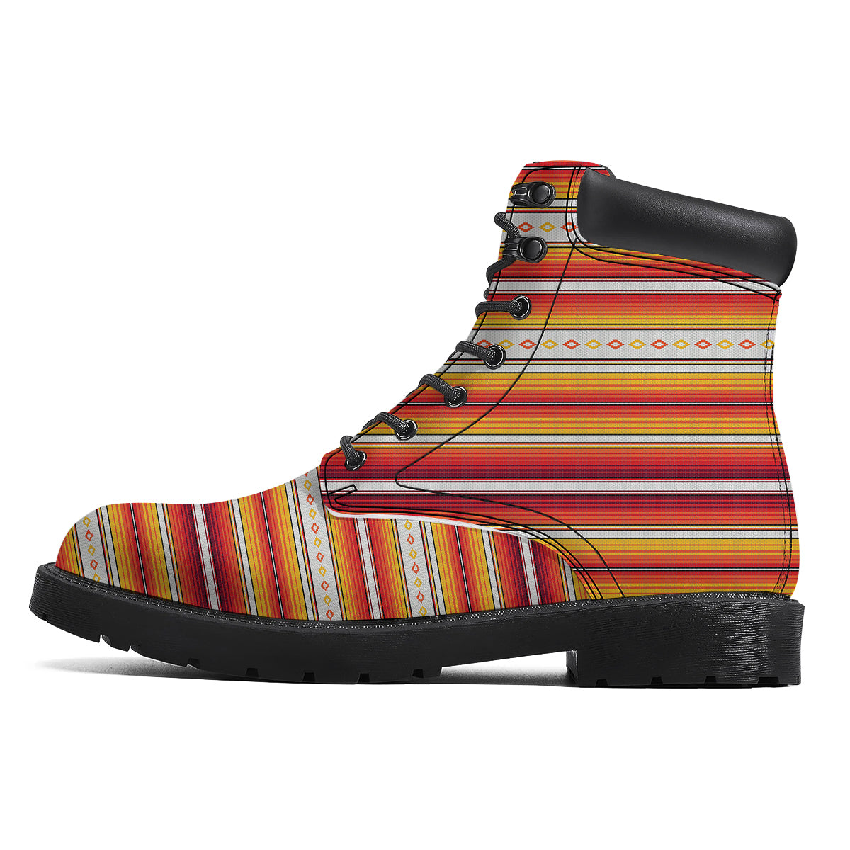 Serape Ethnic Boho Stripes Mexican Orange Print Boots-grizzshop