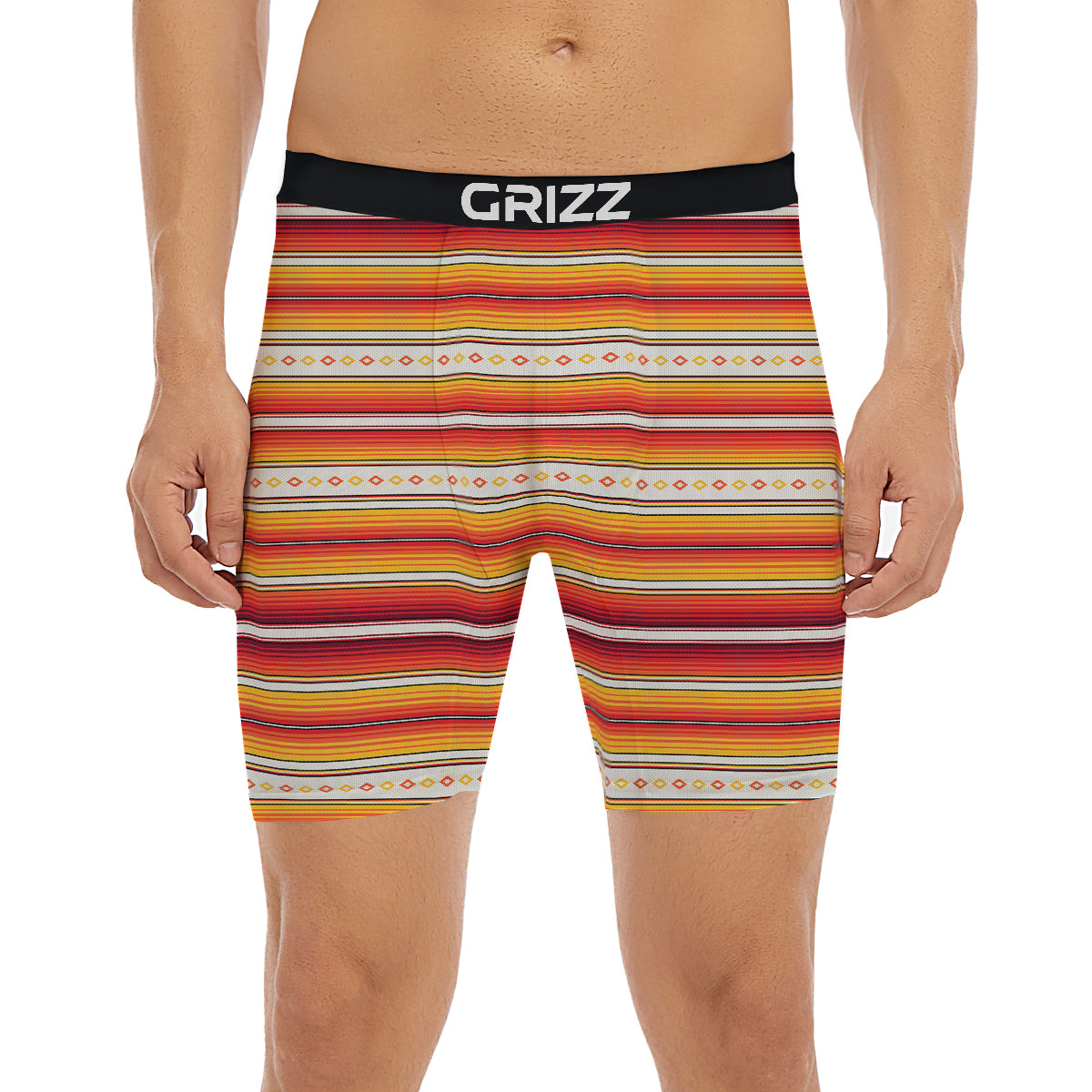 Serape Ethnic Boho Stripes Mexican Orange Print Boxer Briefs-grizzshop