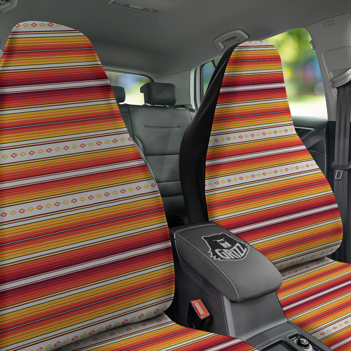 Serape Ethnic Boho Stripes Mexican Orange Print Car Seat Covers-grizzshop