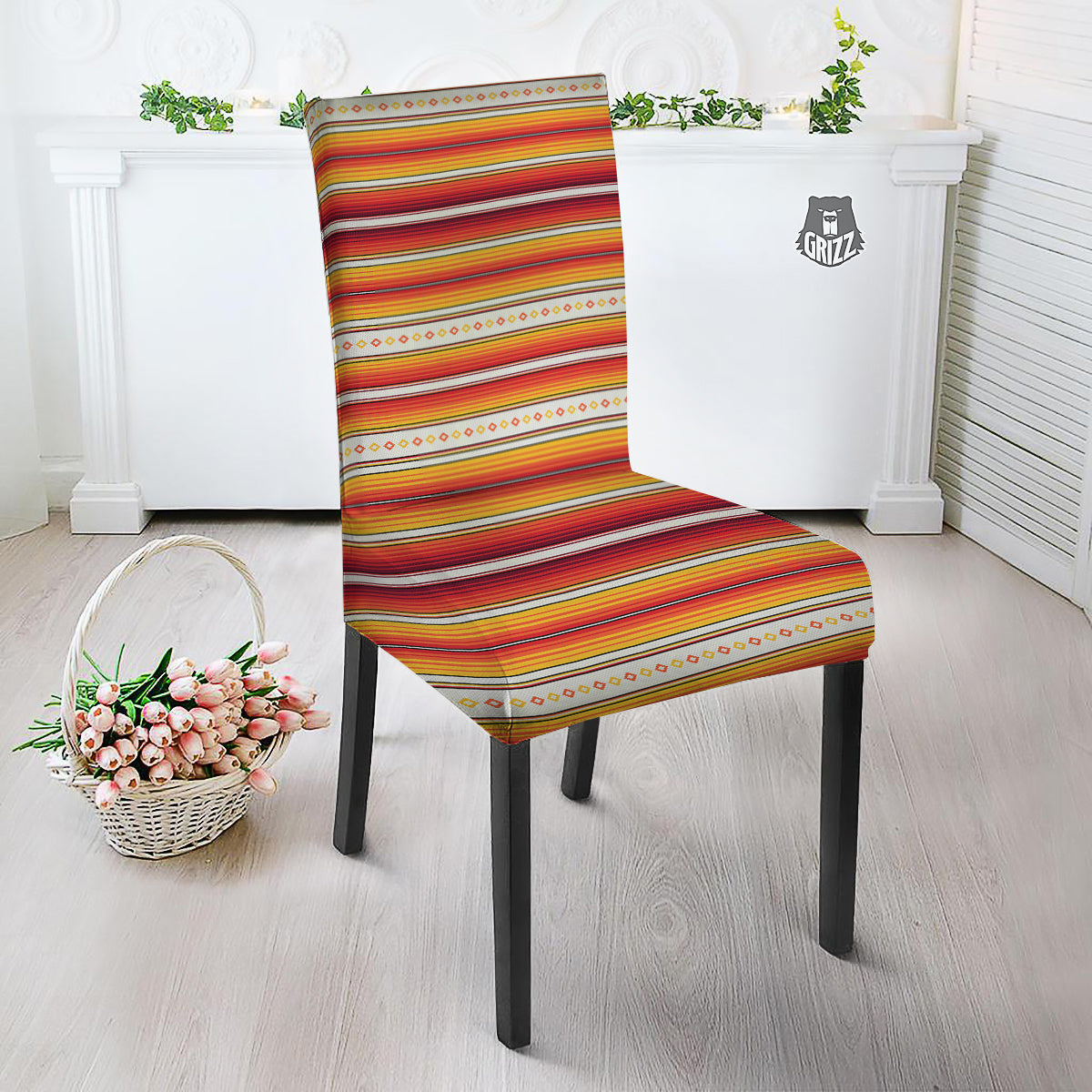 Serape Ethnic Boho Stripes Mexican Orange Print Dining Chair Slipcover-grizzshop