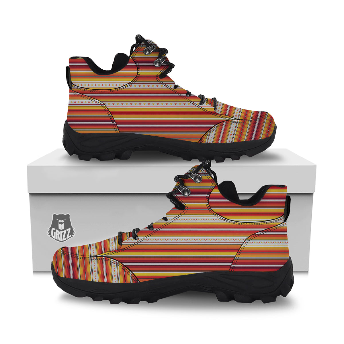 Serape Ethnic Boho Stripes Mexican Orange Print Hiking Shoes-grizzshop