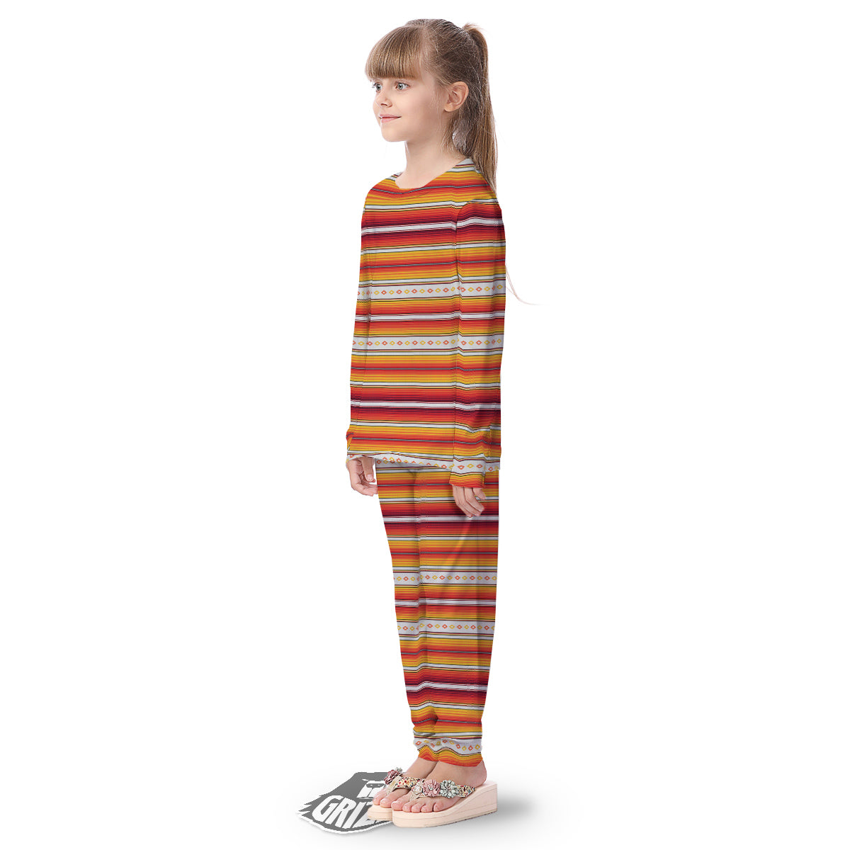 Serape Ethnic Boho Stripes Mexican Orange Print Kid's Pajamas-grizzshop