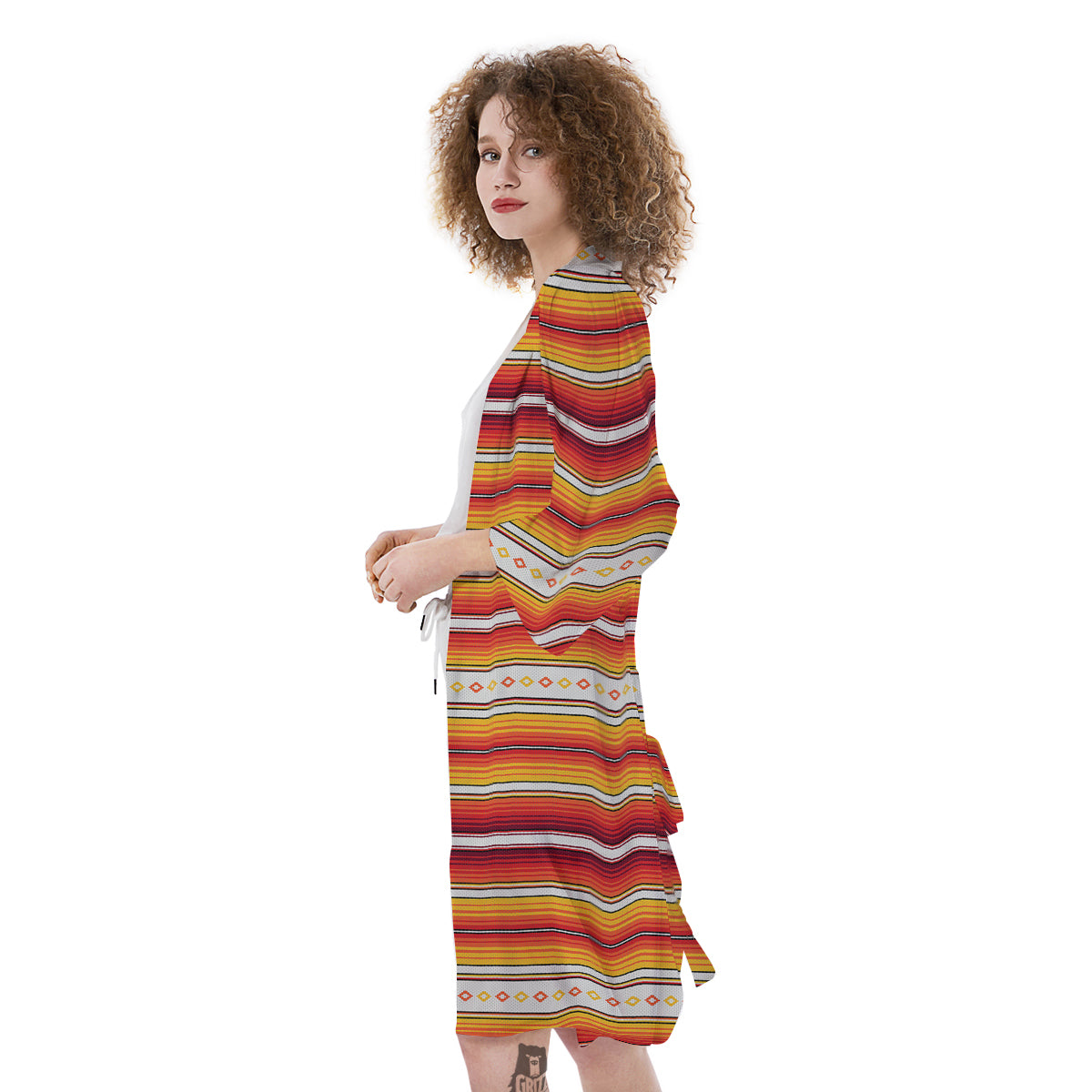 Serape Ethnic Boho Stripes Mexican Orange Print Kimono-grizzshop