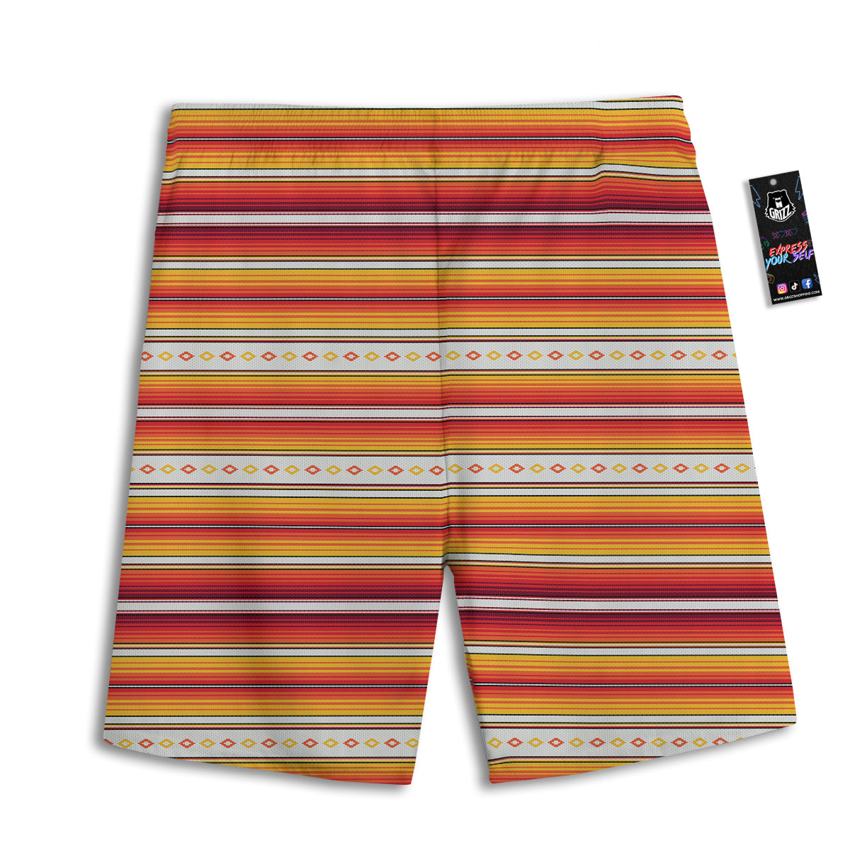 Serape Ethnic Boho Stripes Mexican Orange Print Men's Athletic Shorts