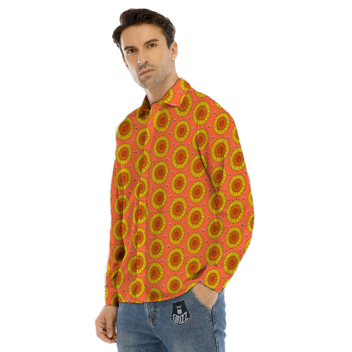 Serape Ethnic Boho Stripes Mexican Orange Print Men's Dress Shirts-grizzshop