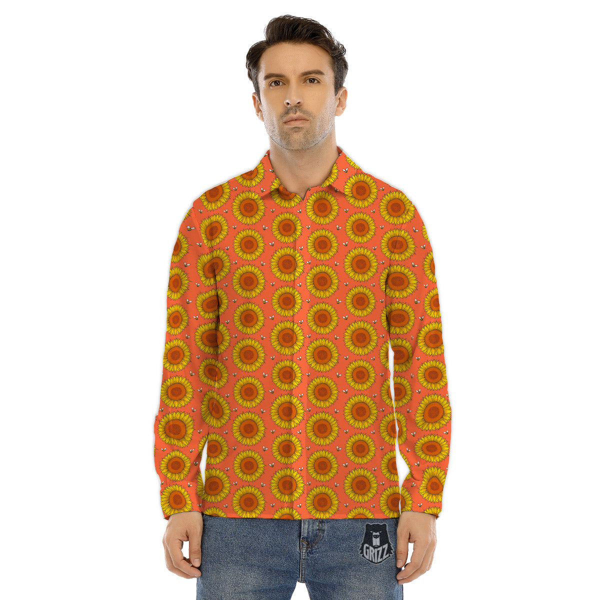 Serape Ethnic Boho Stripes Mexican Orange Print Men's Dress Shirts-grizzshop