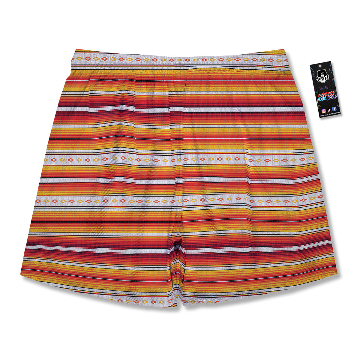 Serape Ethnic Boho Stripes Mexican Orange Print Men's Running Shorts-grizzshop