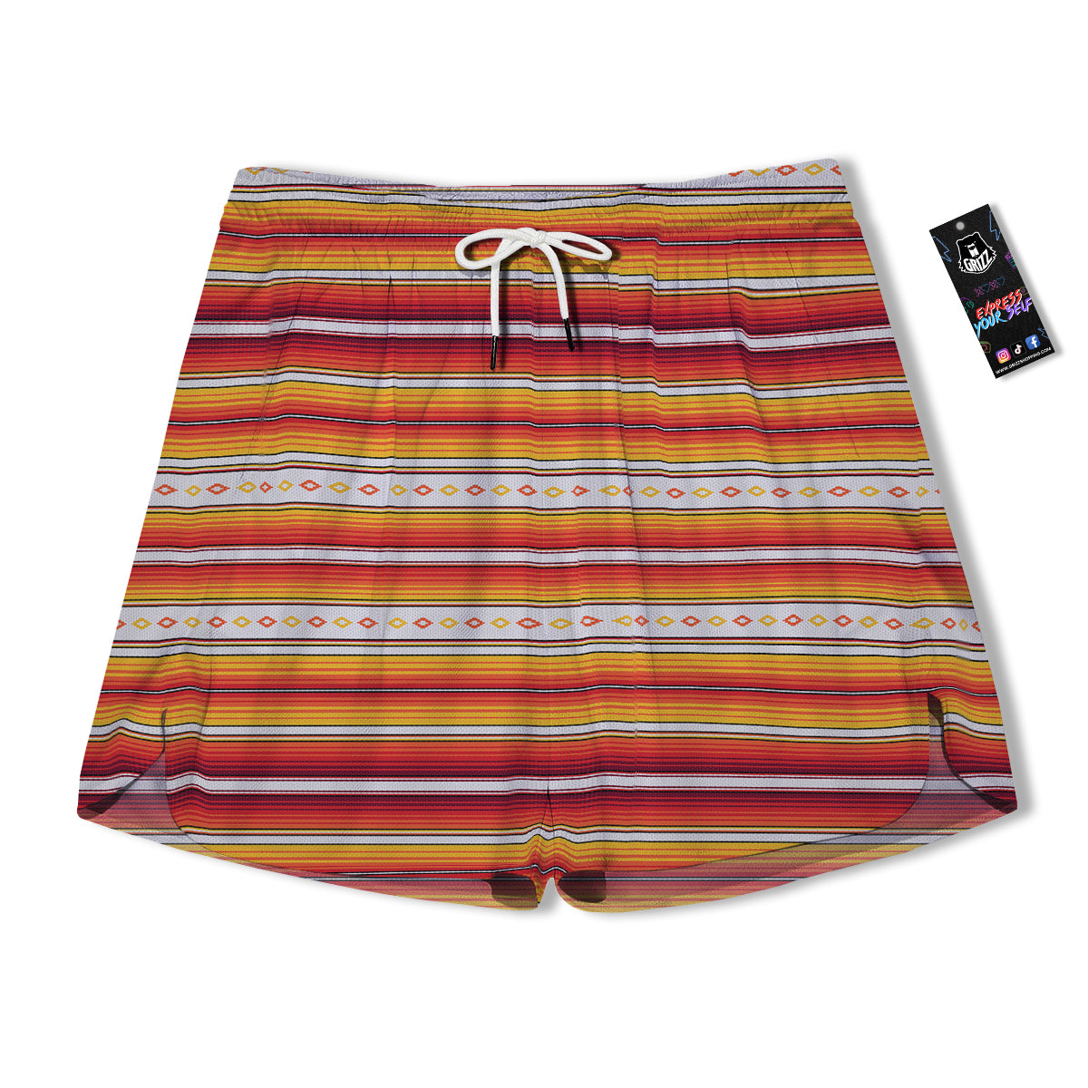Serape Ethnic Boho Stripes Mexican Orange Print Men's Running Shorts-grizzshop