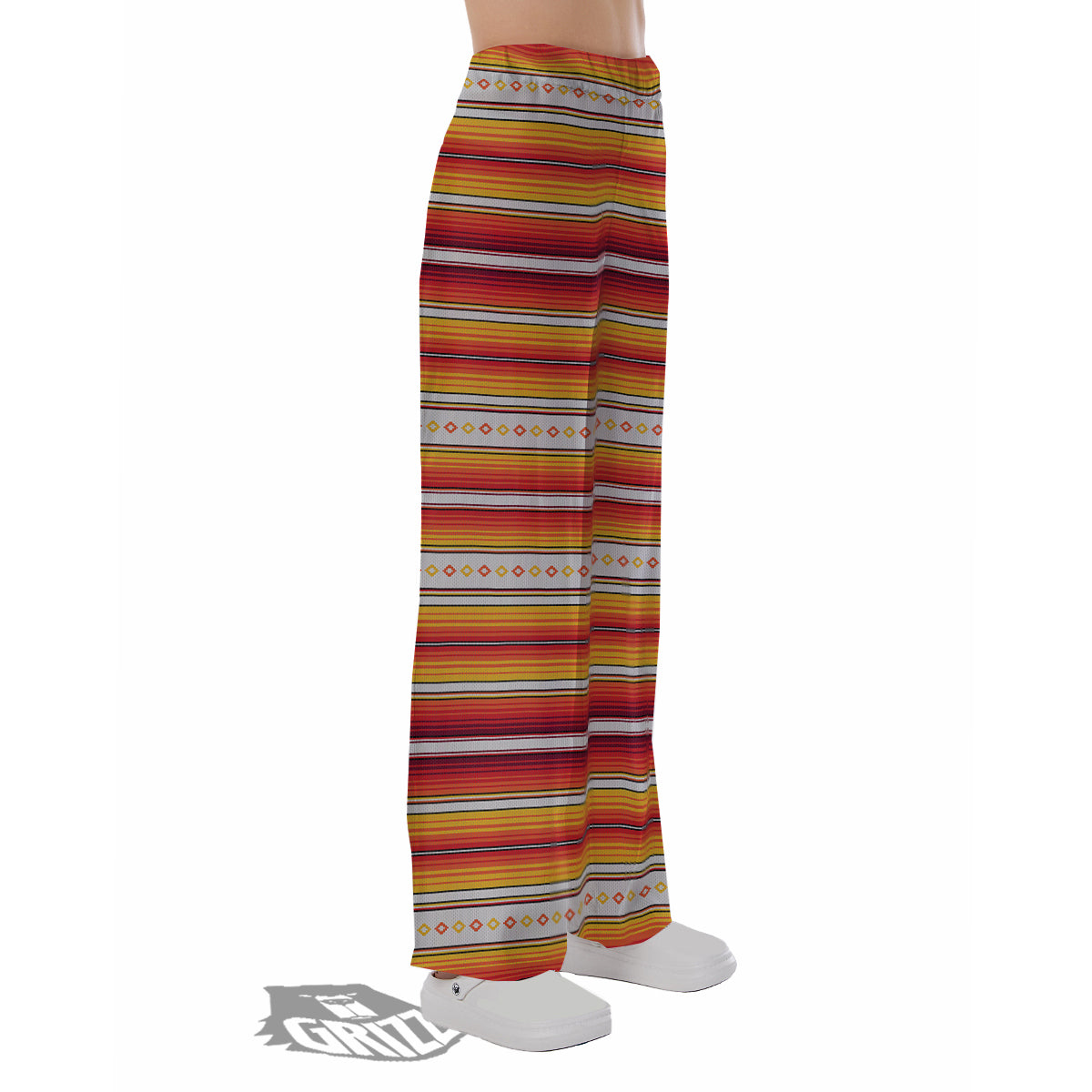 Serape Ethnic Boho Stripes Mexican Orange Print Pajama Pants-grizzshop