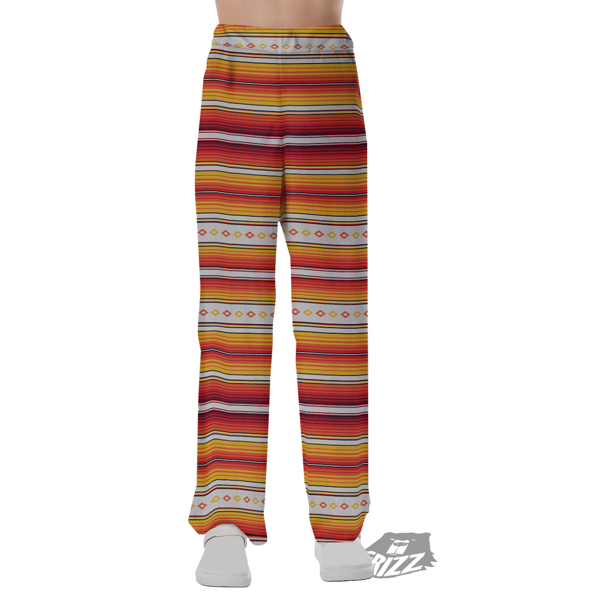 Serape Ethnic Boho Stripes Mexican Orange Print Pajama Pants-grizzshop