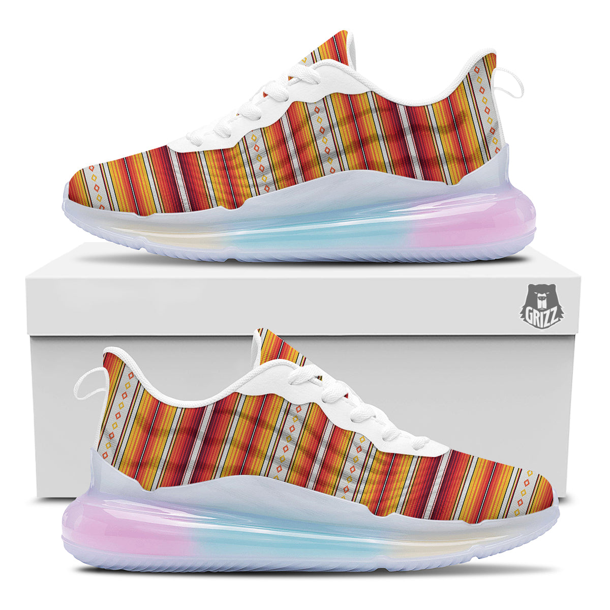 Serape Ethnic Boho Stripes Mexican Orange Print Running Sneakers-grizzshop