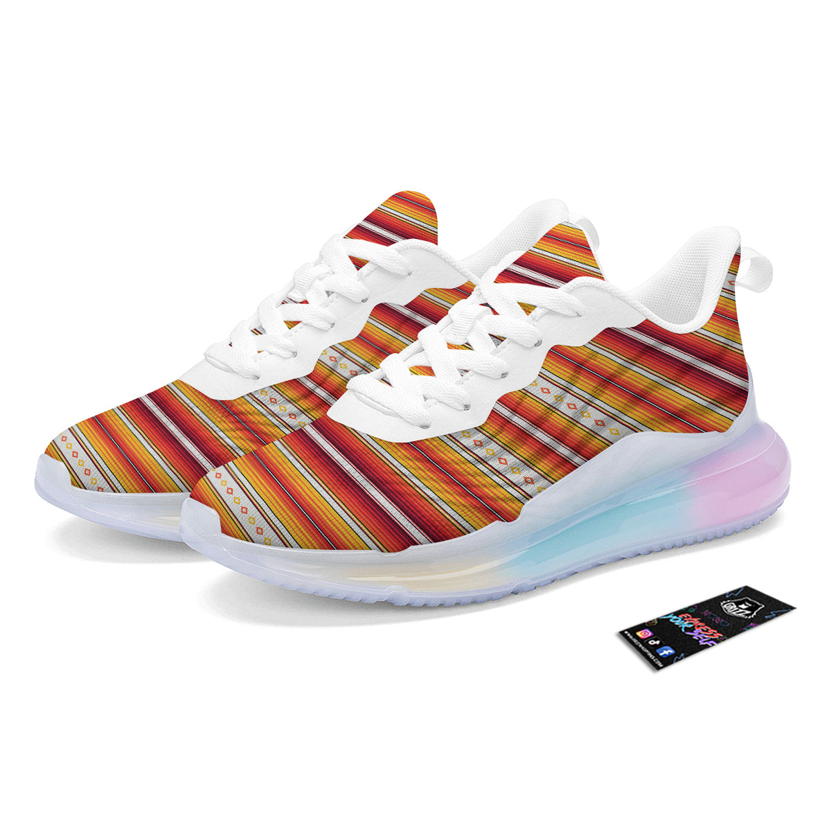 Serape Ethnic Boho Stripes Mexican Orange Print Running Sneakers-grizzshop