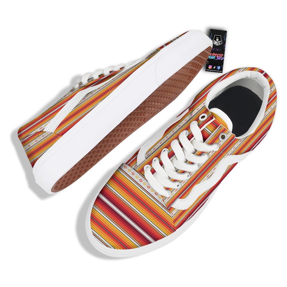 Serape Ethnic Boho Stripes Mexican Orange Print Skate Shoes-grizzshop