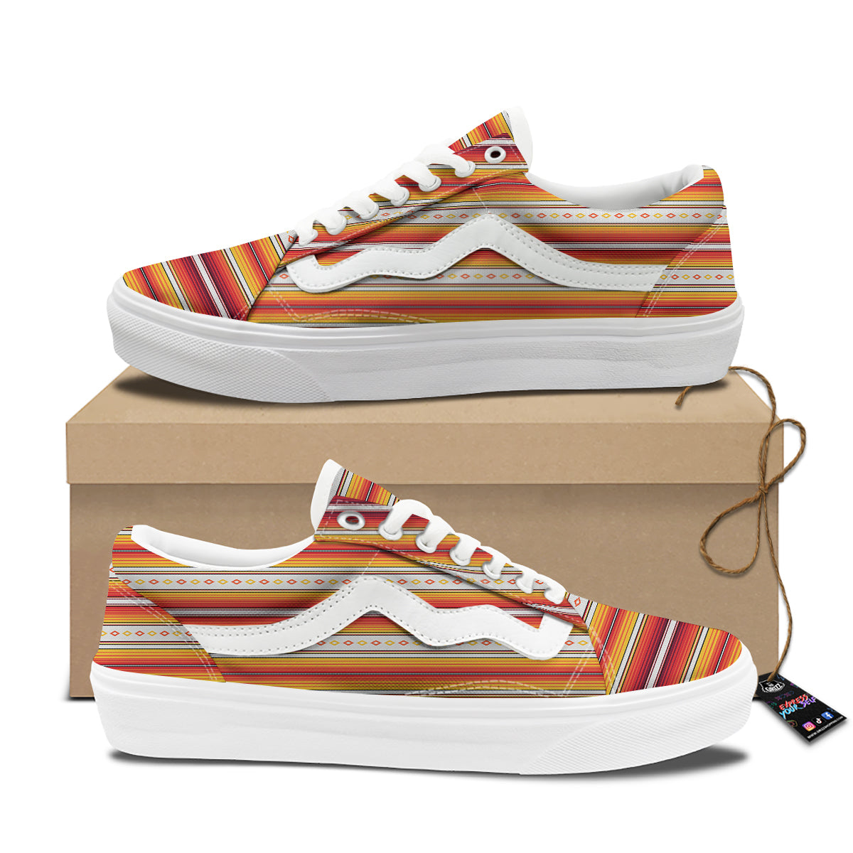 Serape Ethnic Boho Stripes Mexican Orange Print Skate Shoes-grizzshop