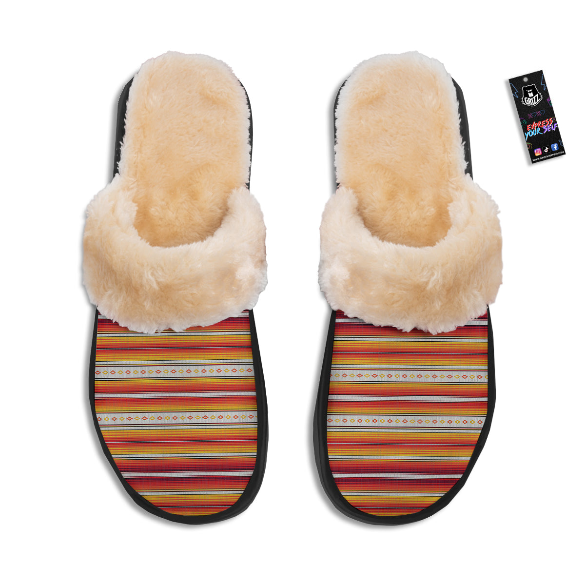 Serape Ethnic Boho Stripes Mexican Orange Print Slippers-grizzshop