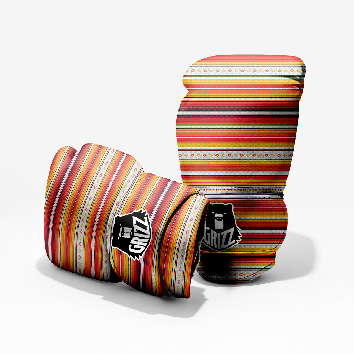 Serape Ethnic Boho Stripes Mexican Orange Print Pro Boxing Glove