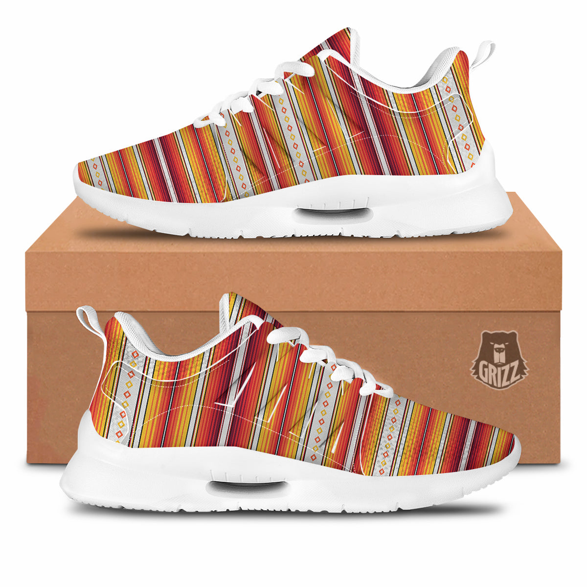 Serape Ethnic Boho Stripes Mexican Orange Print Tennis Shoes-grizzshop