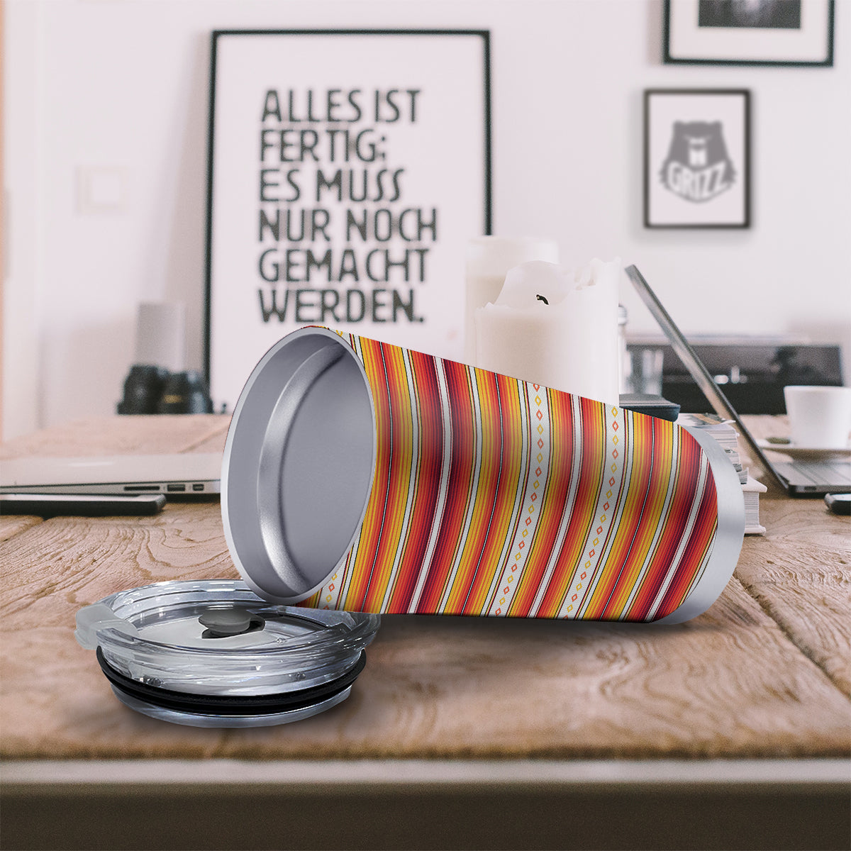 Serape Ethnic Boho Stripes Mexican Orange Print Tumbler-grizzshop