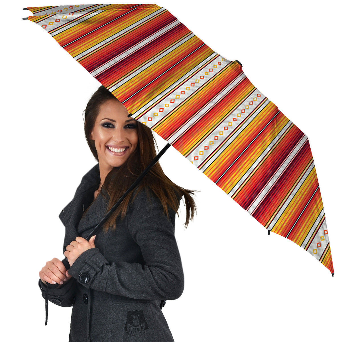Serape Ethnic Boho Stripes Mexican Orange Print Umbrella-grizzshop