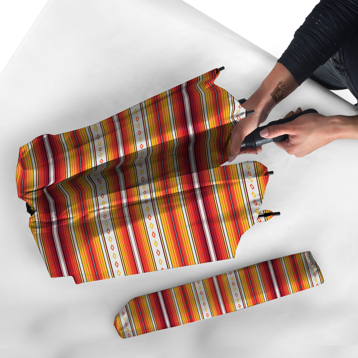 Serape Ethnic Boho Stripes Mexican Orange Print Umbrella-grizzshop