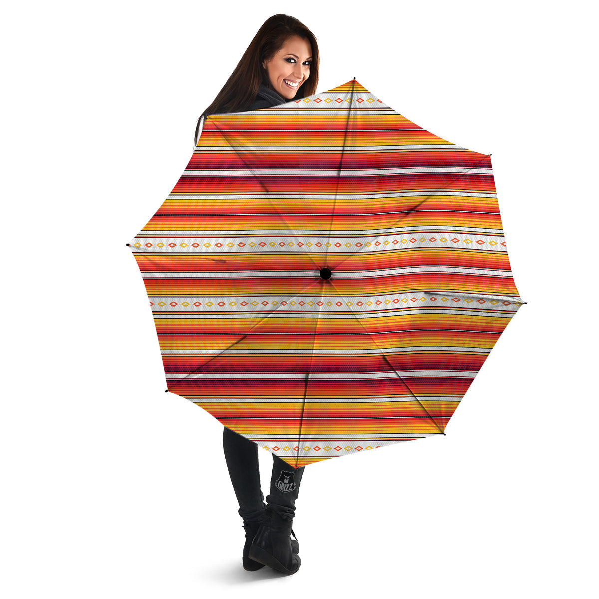 Serape Ethnic Boho Stripes Mexican Orange Print Umbrella-grizzshop