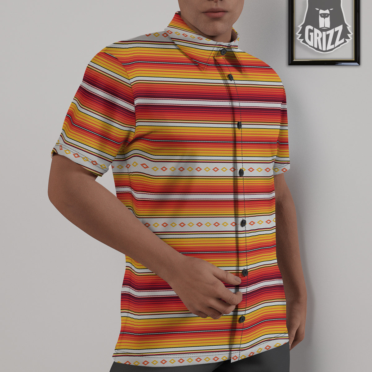 Serape Ethnic Boho Stripes Mexican Orange Print Untucked Shirts-grizzshop