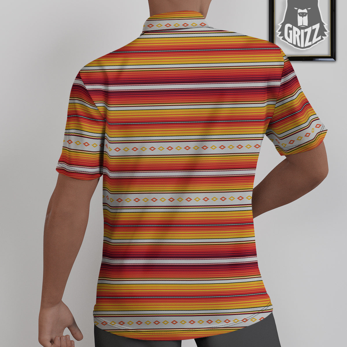 Serape Ethnic Boho Stripes Mexican Orange Print Untucked Shirts-grizzshop