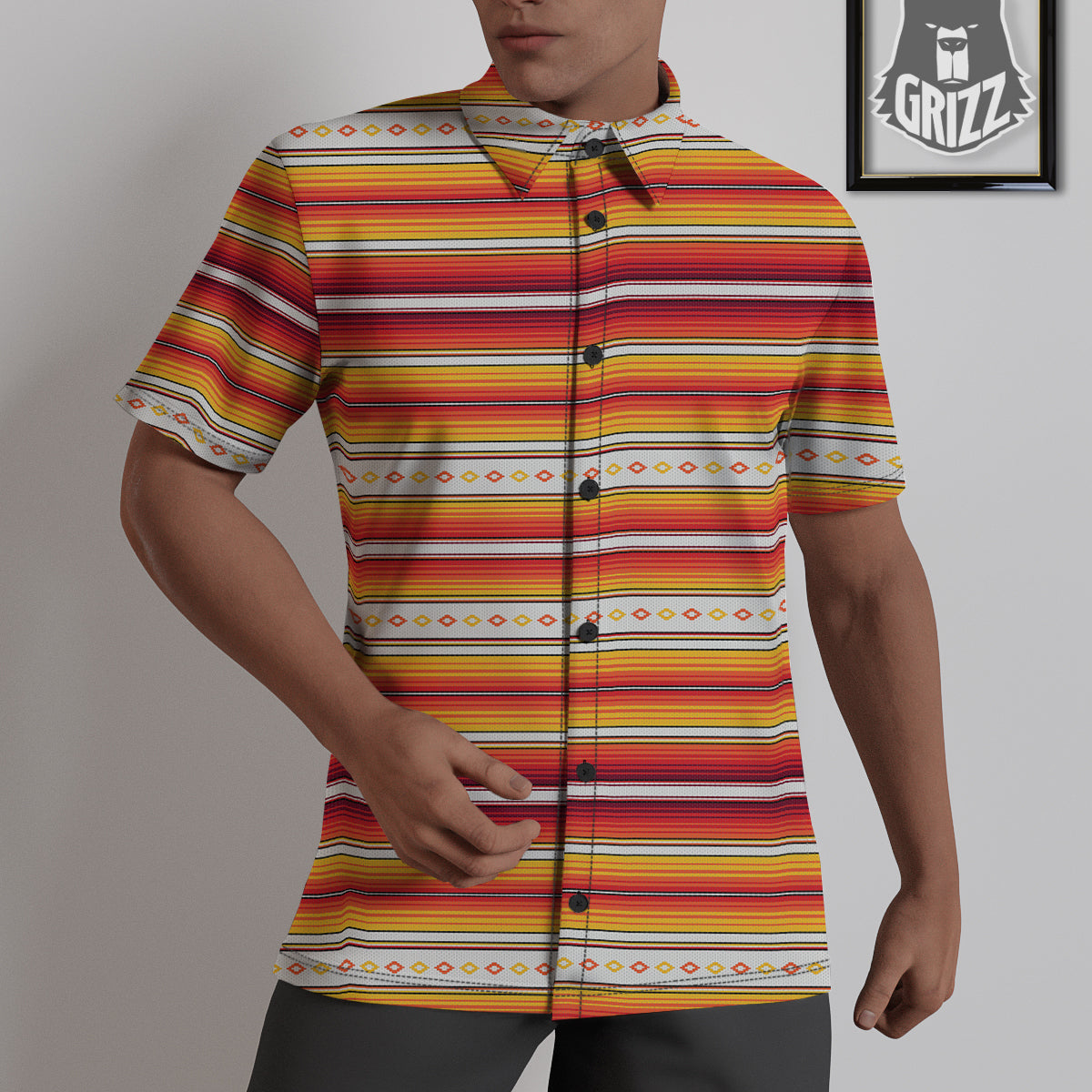 Serape Ethnic Boho Stripes Mexican Orange Print Untucked Shirts-grizzshop
