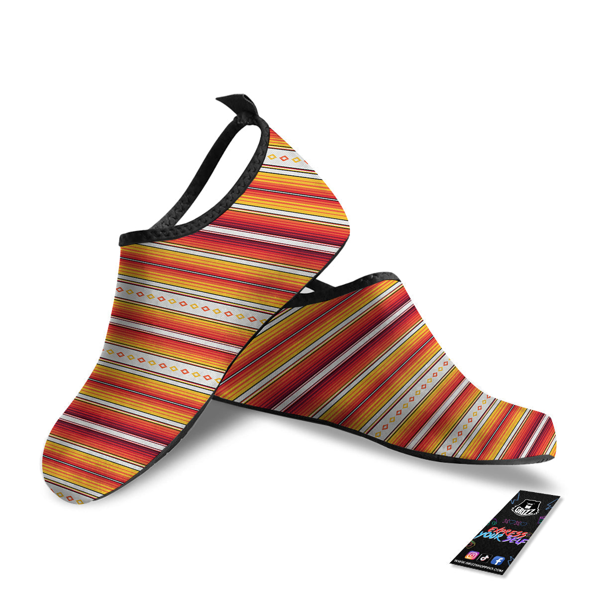 Serape Ethnic Boho Stripes Mexican Orange Print Water Shoes-grizzshop