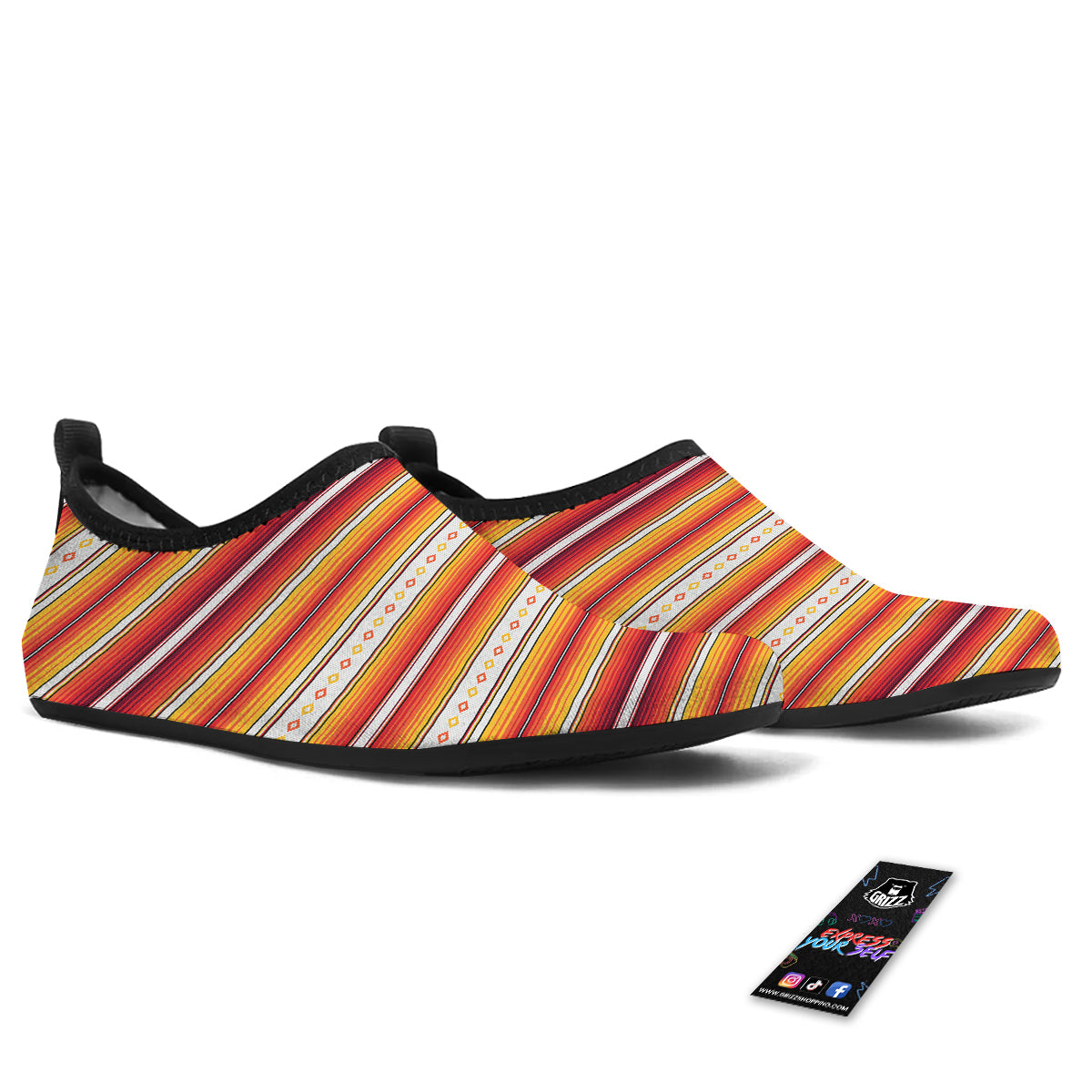 Serape Ethnic Boho Stripes Mexican Orange Print Water Shoes-grizzshop