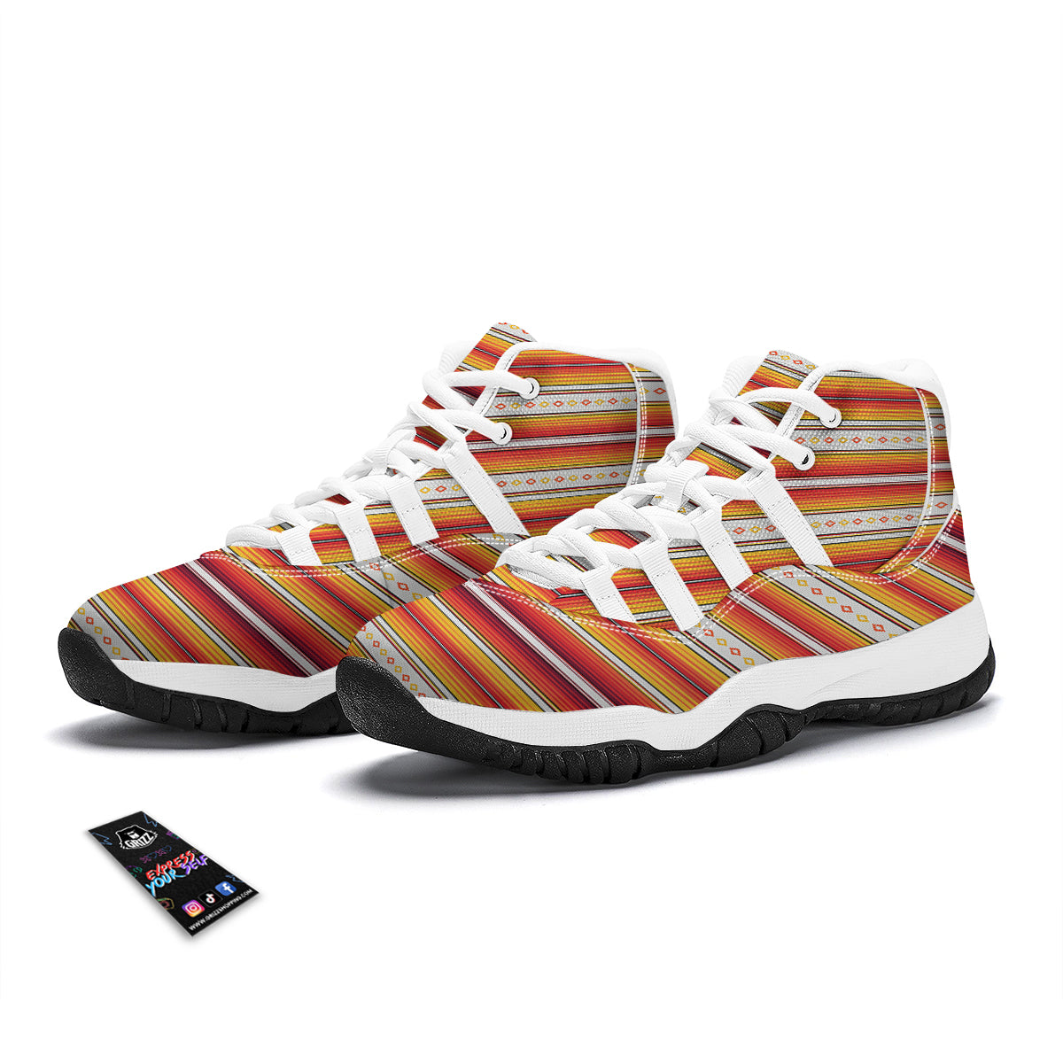 Serape Ethnic Boho Stripes Mexican Orange Print White Bball Shoes-grizzshop