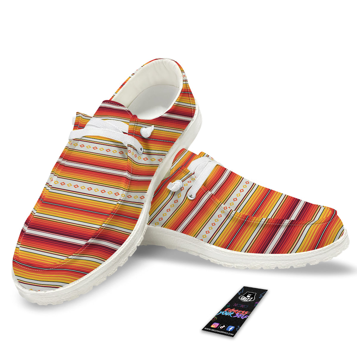 Serape Ethnic Boho Stripes Mexican Orange Print White Loafers-grizzshop