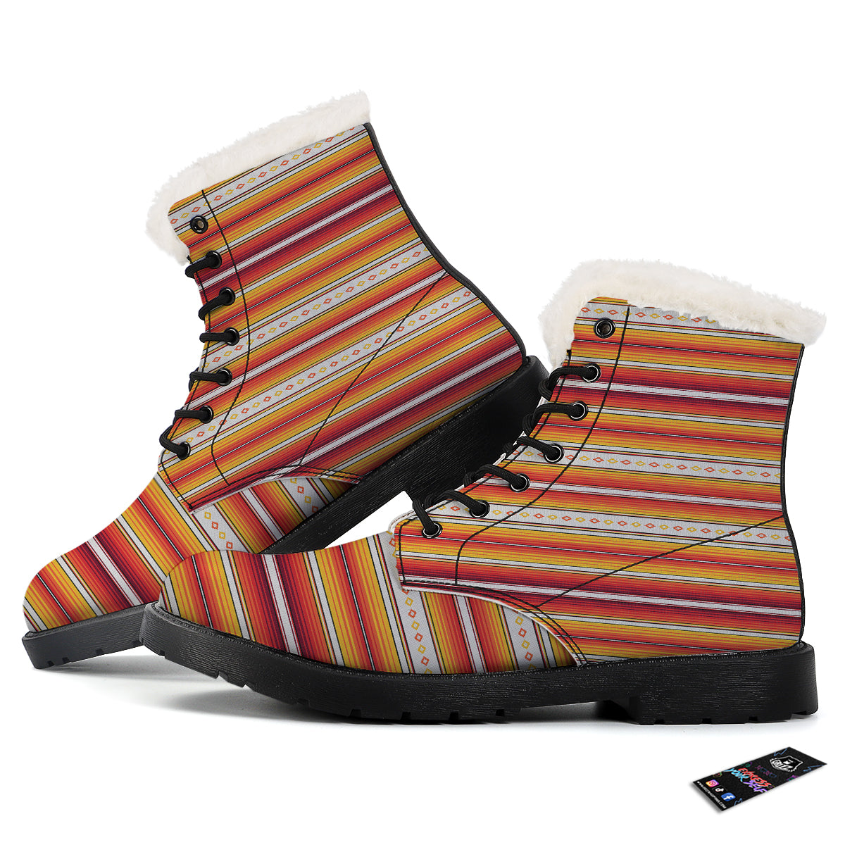 Serape Ethnic Boho Stripes Mexican Orange Print Winter Boots-grizzshop