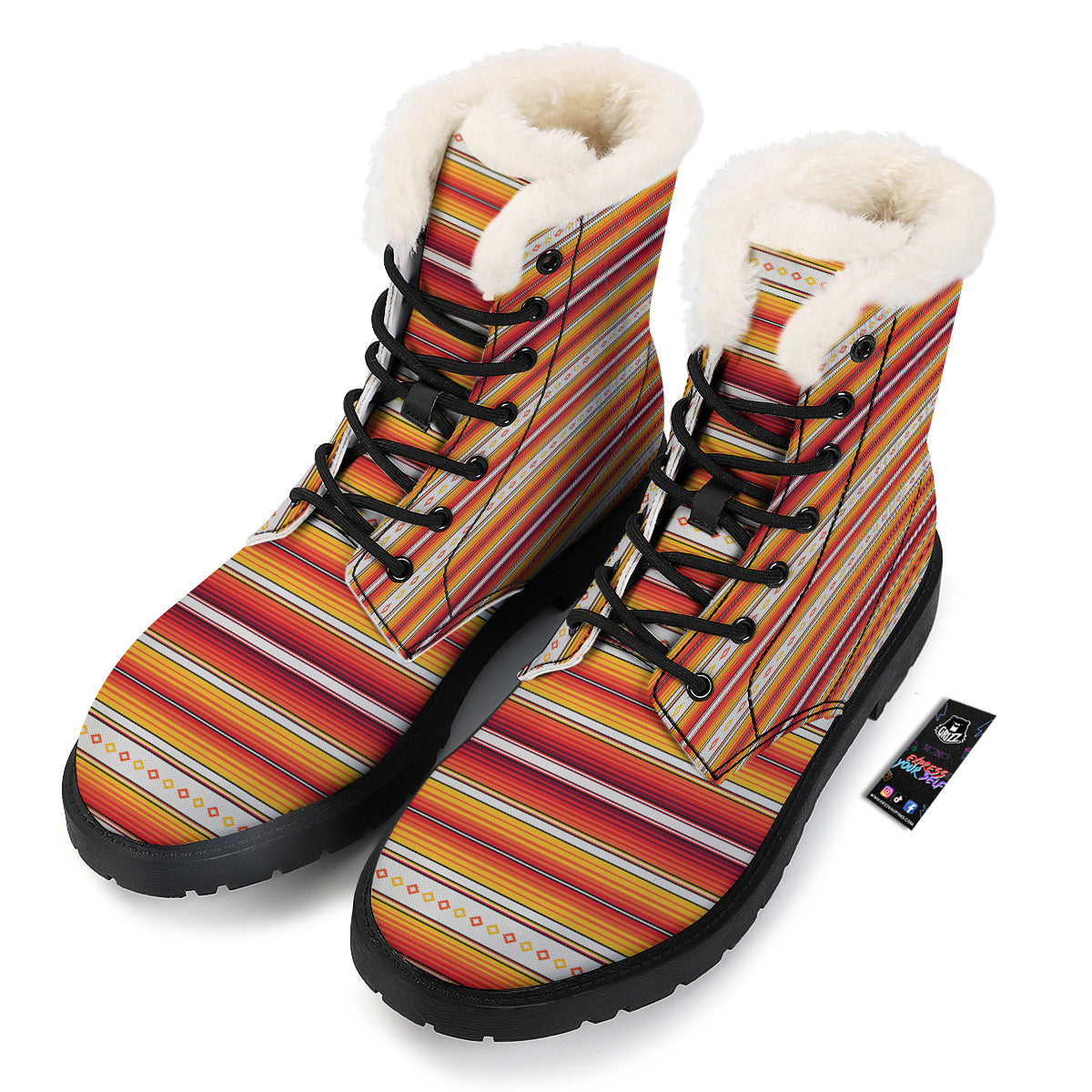 Serape Ethnic Boho Stripes Mexican Orange Print Winter Boots-grizzshop