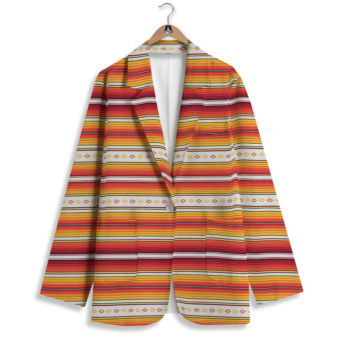 Serape Ethnic Boho Stripes Mexican Orange Print Women's Blazer-grizzshop