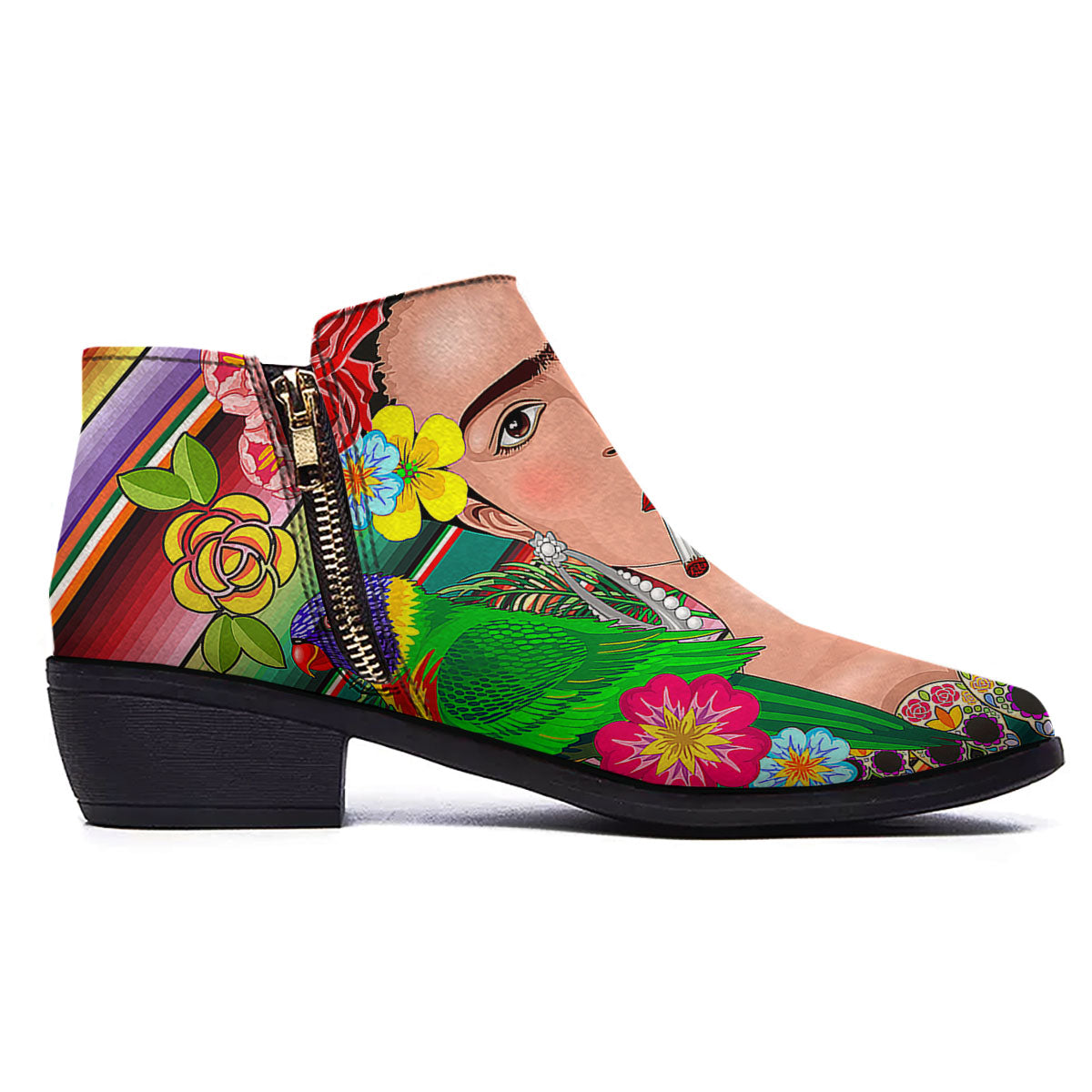 Serape Frida Kahlo Print Ankle Boots-grizzshop