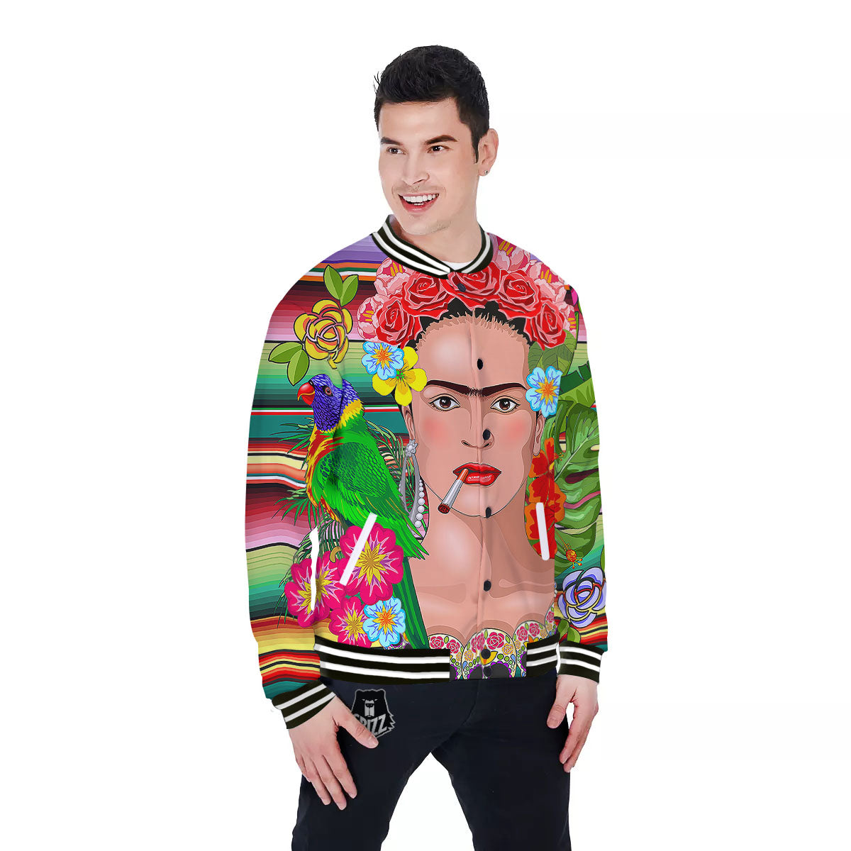 Serape Frida Kahlo Print Baseball Jacket-grizzshop