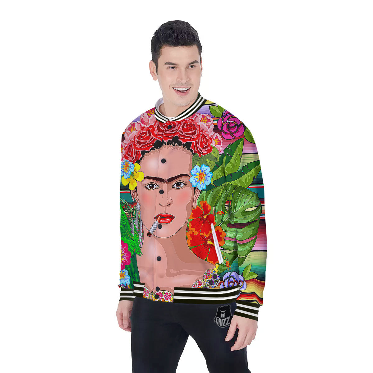 Serape Frida Kahlo Print Baseball Jacket-grizzshop