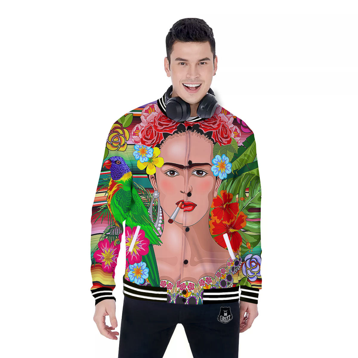 Serape Frida Kahlo Print Baseball Jacket-grizzshop