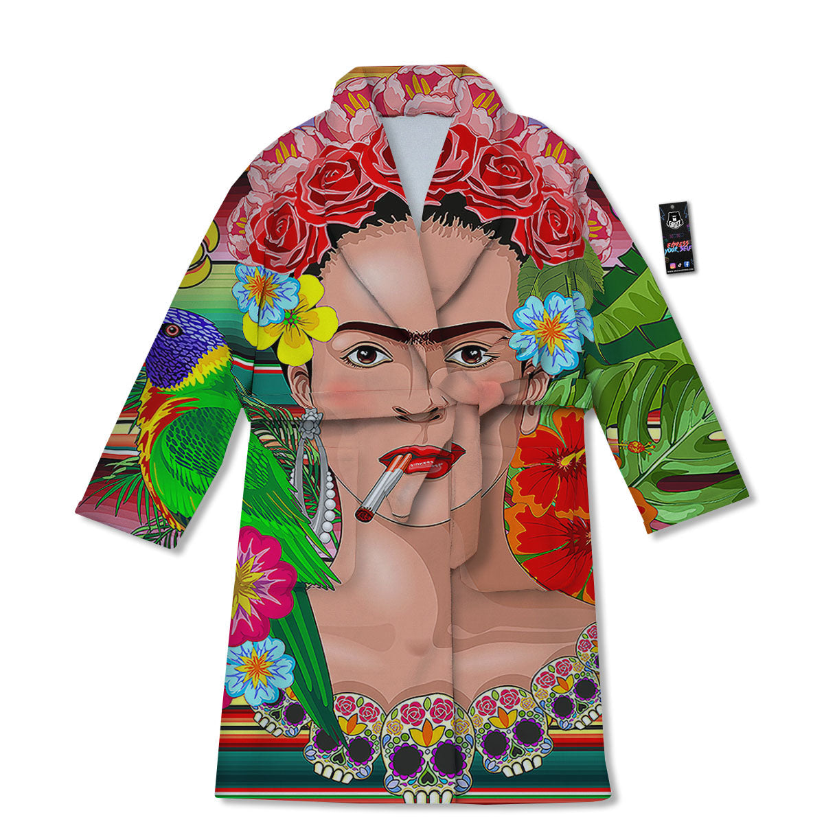 Serape Frida Kahlo Print Bathrobe-grizzshop
