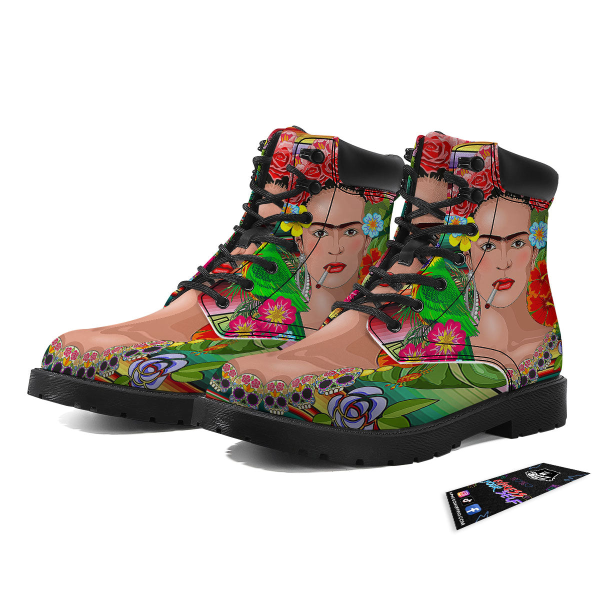 Serape Frida Kahlo Print Boots-grizzshop
