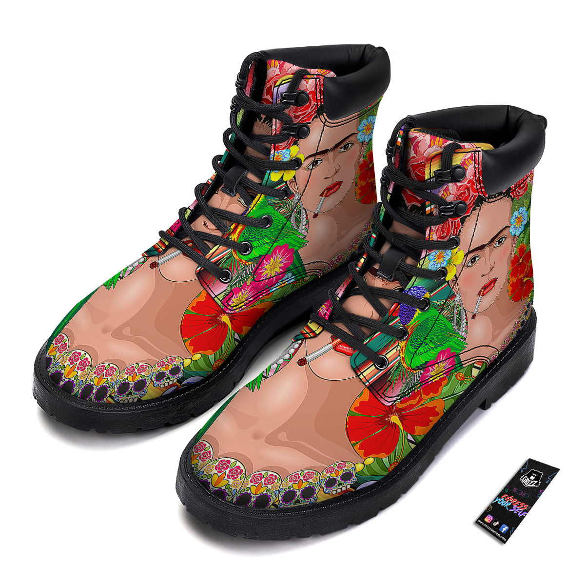Serape Frida Kahlo Print Boots-grizzshop