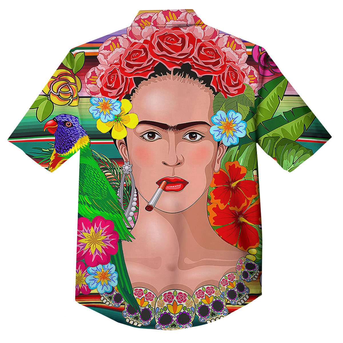 Serape Frida Kahlo Print Button Up Shirt-grizzshop